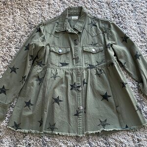 Olive Star-Patterned Jean Jacket